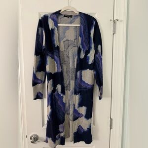 Central Park West Blue and Purple Abstract Cardigan Sweater Size Small